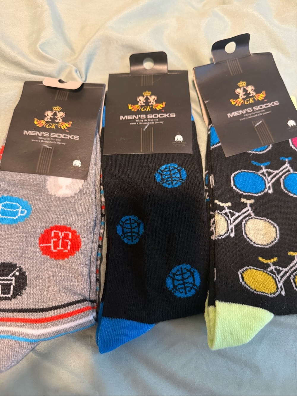GK Men's Casual Sock 3-Pack – Black, Gray, Blue, Yellow Accents
